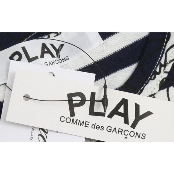 Comme Des Garçons Play S Striped LS Tee Shirt Navy White Graffiti Red Heart NWT - Picture 5 of 7